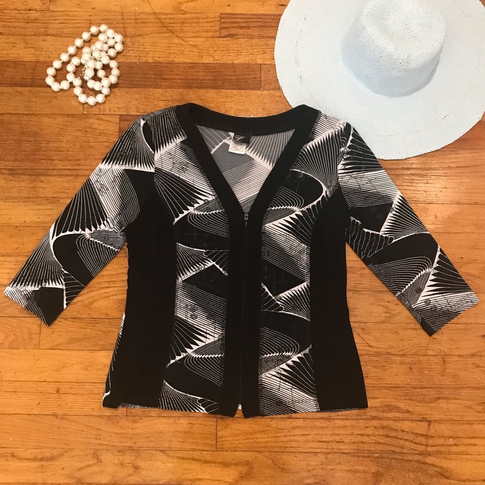 Libra | Zip Front Black White Blouse Medium